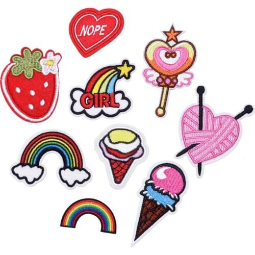 Cartoon Strawberry Rainbow Series Embroidery Cloth Stickers DIY Clothing Ironing Stickers Decorative Accessories Supplies