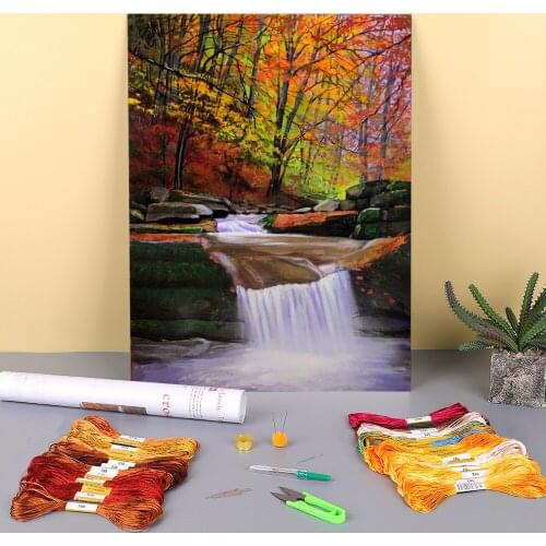 Landscape Waterfall Printed 11CT Cross Stitch Full Kit DIY Embroidery DMC Threads Sewing Hobby Needlework Handiwork Design