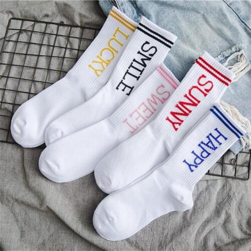 Socks Women Girl StreetWear Cotton Causal Letter Print White Socks Hight Quality Fashion Cute Kawaii long Korean Style Crew Sock