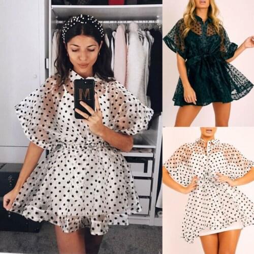 2020 New Womens Ladies Mesh Sheer Bikini Cover Up Polka Dot Loose Casual Holiday Transparent Mini Dress Summer Beach Cover Ups