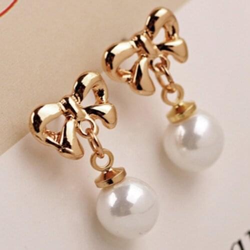 New Bow Pearl Earrings Accessories Pearl Bow Jewelry Gifts