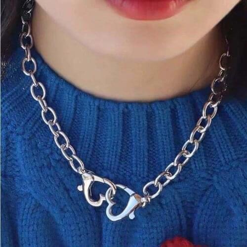 2021 New INS Style Titanium Heart Chain Necklace Pendant Y2K Aesthetic Double Button Heart Necklace for Woman Jewelry Wholesale