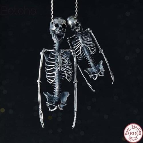Original Design Jewelry S925 Sterling Silver Skull Half Body Skeleton Stern Bone Men and Women Pendant Necklace free delivery