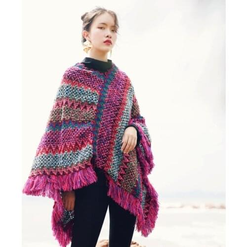 Womail Women Blanket Stripe Splicing Coat Wrap Cozy Shawl Scarf Wrap Shawl Winter WomenS Vintage Long Sweater DD2443