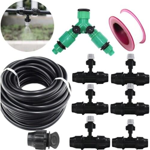 20m 2-Outlet Hose Splitter Grey Misting Sprinkler With Lock Tee 8/11mm Tube For Garden Watering Flower Water Micro Irrigation