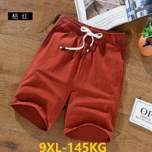 MFERLIER summer men linen cotton Elastic casual Shorts plus size big 7XL 8XL larger 9XL shorts 50 52 54 black Breathable khaki