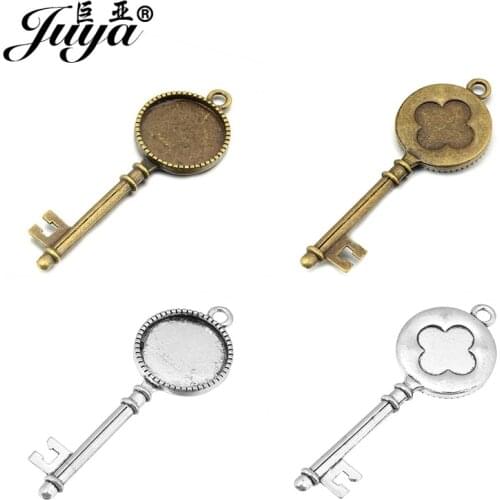 JUYA 4pcs/lot Fit 20mm Glass Key Shape Round Cabochon Base Setting for Necklace Pendant DIY Jewelry Making Findings AD0091