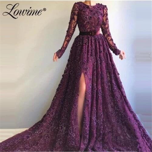 Dark Purple Lace Applique Formal Long Dress Middle East Dresses Woman Party Night 2021 A Line Handmade Beaded Prom Dresses Robes