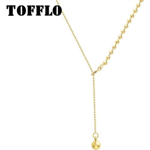 TOFFLO Stainless Steel Jewelry Steel Ball Tassel Fold Necklace Clavicle Neck Chain Simple Necklace For Women BSP768
