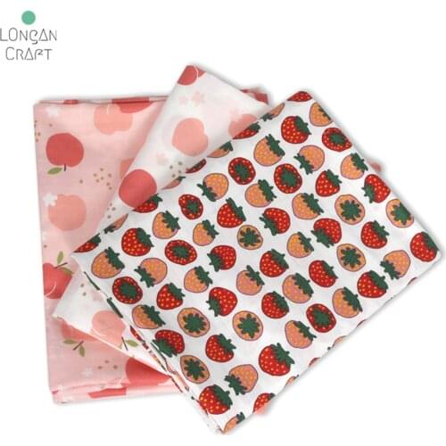 Longan Craft Supplies Strawberry Peach Print Double Gauze Cotton Fabric Patchwork Sewing Fabrics Quilt Needlework DIY Cloth