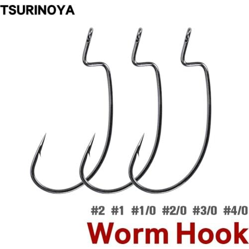 TSURINOYA Worm Fishing Hooks #2 #1 #1/0 #2/0 #3/0 #4/0 Single Sharp Fish Cank Hook Soft Lure No Sinker Rig Fishing Tackle