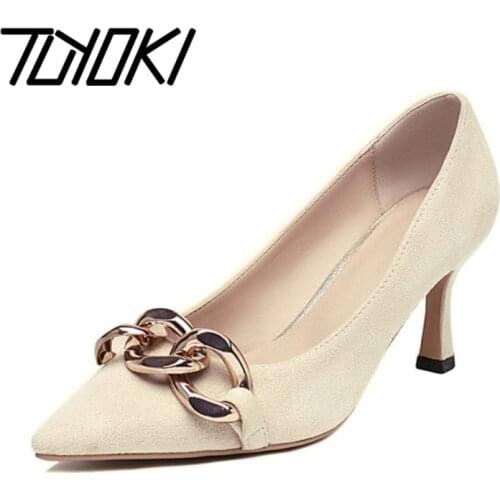 Tuyoki Size 34-43 Women Pumps Metal Chain Pointed Tow Women High Heel Shoes Fashion Sexy Party Shoes Women Footwear
