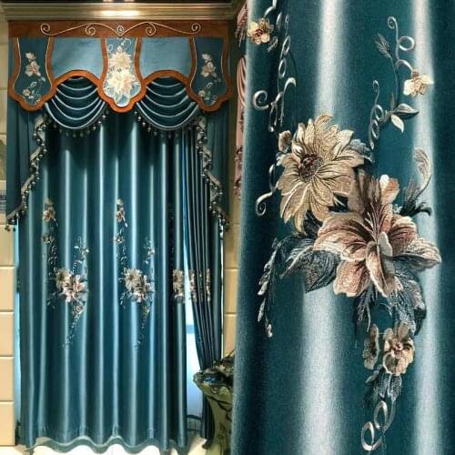 Nordic Pink Curtain Embroidered Blackout Curtains for Bedroom Living Room Study Window Chenille Shade Classical Sheer Curtain