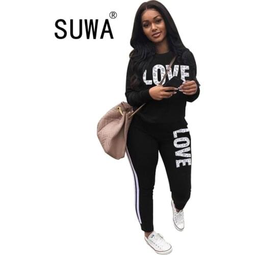 Women Sweatshirt&sport Pant Letter Print Striped Patchwork Pants Set Casual Fitness Outwear Women Set Autumn Winter