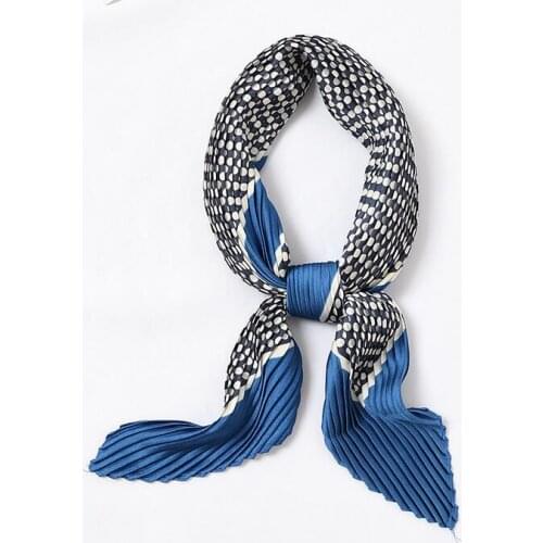 Yishine Cute Dots Prints Women Silk Pleated Scarf Crinkle Foulard Small Neck Bandana Crumple Square Headwear New 55*55cm