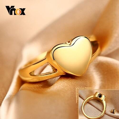 Vnox Womens Free Custom Engrave Name Rings Can Be Opened Heart Charm Urn Rings for Female Love Keepsake anel Gifts