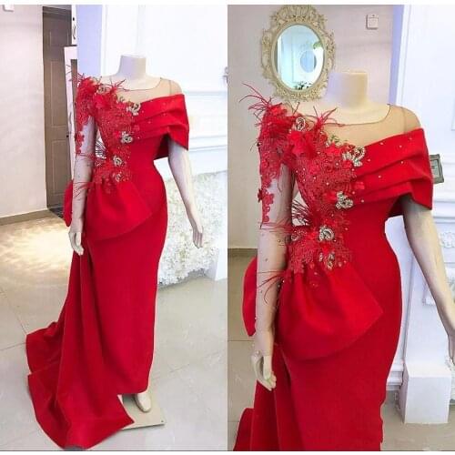 Beaded Lace Elegant Feather Mermaid Evening Dresses Wear 2020 Lace Formal Sequined Prom Gown With Over skirts robe de soiree