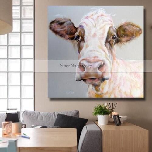 Animal Canvas Painting Modern White Cow Oil Painting On Canvas Cotton Wall Paintings Picture For Living Room Wall Art Wall Decor