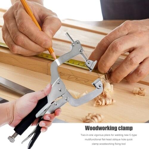 2 in 1 Tenon Locator Grip Pliers Hand Tool Carbon Steel Woodworking Tenon Locator Grip Locking C Clamp Welding Clip