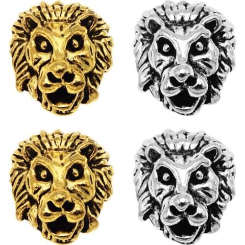 20PCS Alloy Lion Head Design Beads Gold Silver Color Bracelet Anklet Jewelry Making Beads DIY Findings Accessory