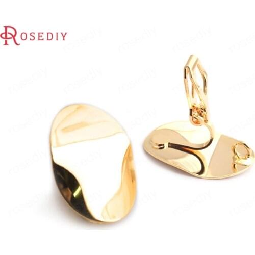 35214)10PCS 20x14.5MM 24K Gold Color Brass Wave Oval Shape Earrings Clips High Quality Diy Jewelry Findings Accessories
