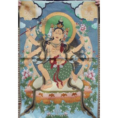 36 inch Tibet Silk embroidery 3 Head 6 Hand Parnashavari Buddha Thangka Paintings Mural