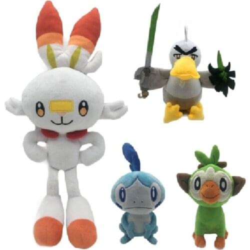 4Pcs/Set 23-36cm Sword and Shield Scorbunny Grookey Sobble Stuffed Plush Sirfetch'd Doll Toys Gift for Kids