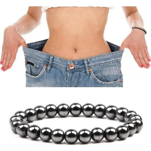 Weight Loss Magnetic Therapy Bracelet For Men Women 8mm Black Hematite Stone Beads Stretch Health Care Bracelet Jewelry Gift