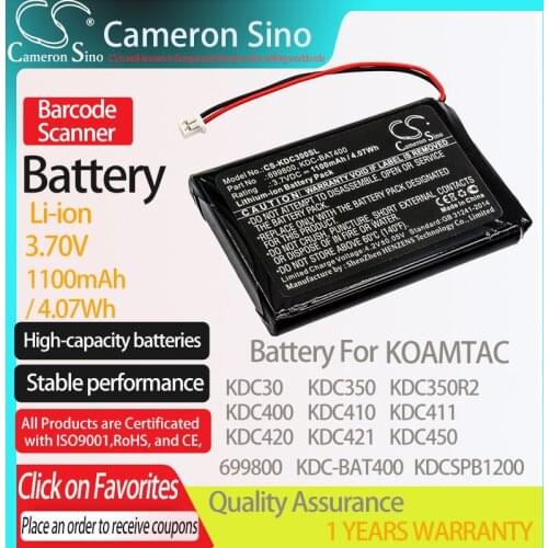 CameronSino Battery for KOAMTAC KDC30 KDC350 KDC400 KDC410 KDC411 KDC420 fits KOAMTAC 699800 KDC-BAT400 Barcode Scanner battery