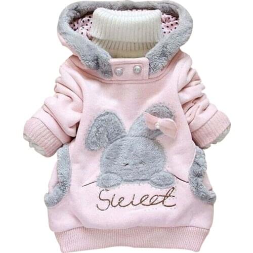 CHCDMP Cute Rabbit Hooded Girls Coat Spring Top Autumn Winter Warm Kids Jacket Outerwear Children Clothing Baby Tops Girl Coats