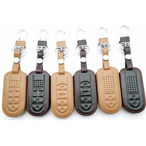Genuine Leather Keychain Car Key Cover For Toyota Perodua Myvi Bezza / Daihatsu Tanto ZAD LA600S 2/4 Buttons Remote Control