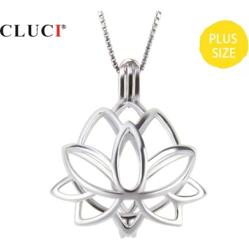 CLUCI 925 Sterling Silver Pendant Lotus Flower Charm Pendant for Women Jewelry Silver 925 Lotus Locket for 10-14mm Pearl SC365SB
