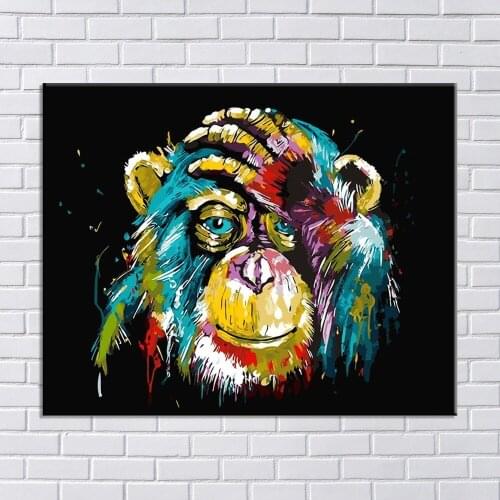 Color Graffiti Monkey Orangutan Canvas Oil Painting Animal Print HD Wall Art Painting Porch Corridor Decoration Pictures