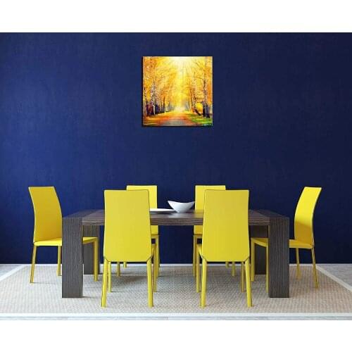 Beautiful Autumn Fall Scene Autumnal Park Birch Trees Leaves In Sun Rays Landscape Forest Painting On Canvas Print Drop shipping