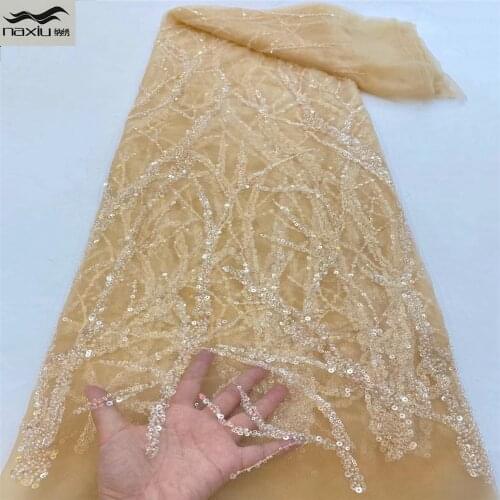 Madison African Beaded Lace Fabric Embroidery French Mesh Lace Fabric With Sequins Nigerian Tulle Lace For Party Sewing