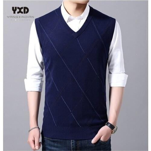 Men Clothes AutumnWinter Warm Wool Men Sweaters Check V-Neck Sleeveless Sweater Vest Mens jumpes Pull Homme Jersey Hombre свитер
