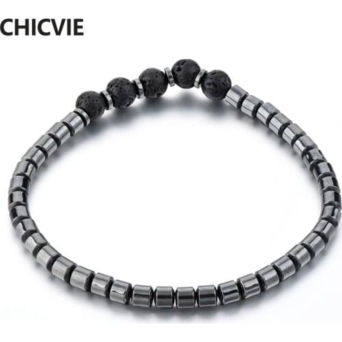 CHICVIE Black Custom Men Stainless Steel Charm Bracelet Bangles Natural Stone Bead For women jewelry Making Bracelets SBR180044