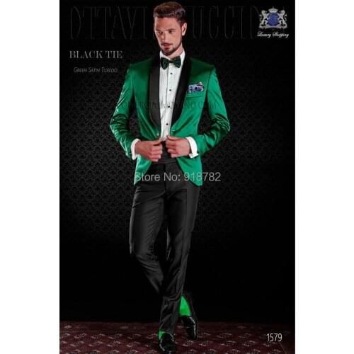 2017 Black Shawl Lapel Men Formal Green/Red/Royal Blue/Purple Suits With Pants Fashion Men Wedding Suits Groom Suit Prom Tuxedo