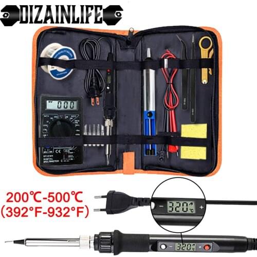 EU Digital Electric Soldering Iron Kit Set 220V 80W Temperature Adjustable Welding Tool Ceramic Heater Soldering Tips Rework