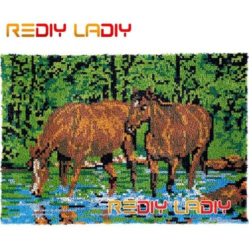 Latch Hook Rug Kits Forest Horses Plush Wall Hanging DIY Carpet Rug Chunky Yarn Arts Cushion Crocheted Floor Mat Hobby & Crafts