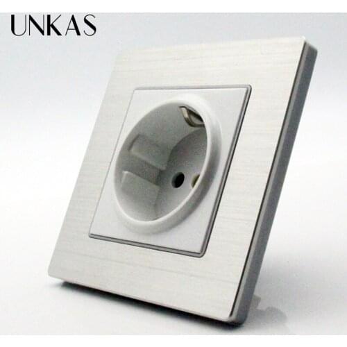 UNKAS 16A wall power socket,220V Manufacturer EU standard socket ,silver aluminum panel germany power socket
