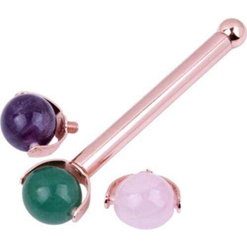 Natural Amethyst Jade Roller Rose Quartz Crystal Jade Ball Facial Massager Facial Massage Tool Green Stone Quartz Face Roller
