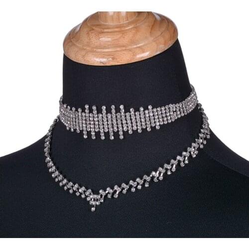 Rhinestone irregular double choker neck chain
