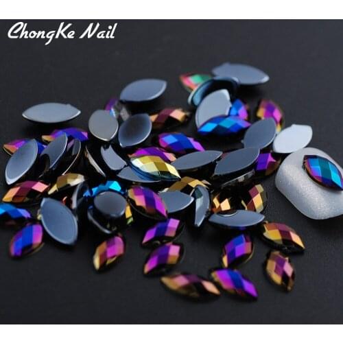 New Fashion 4x8mm 200pc Black AB 3D Horse Eyes Gem Glitters Acrylic Rhinestones DIY Nail Art Tips Decoration Manicure