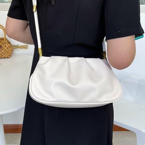 Pure Color Pleated Shoulder Bags for Women 2021 New Small Crossbody Bag Lady Clouds Designer Handbags Simple White Messenger Bag