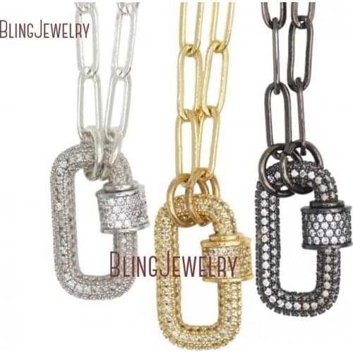 Chubby Oval Lock Necklace Paper Clip Carabiner Lock Necklace Lock Screw Clasp Necklace NM32297