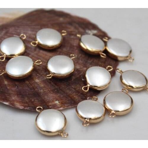 15mm 10pcs/lot Natural Shell Pearl Charms Round double Pendant Diy Earrings Pendant Making Accessory