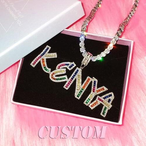 Custom Name Colorful Icy Letters Pendants Necklaces Womens Nameplate With Tennis Chain Personalized Birthday Gifts for Her