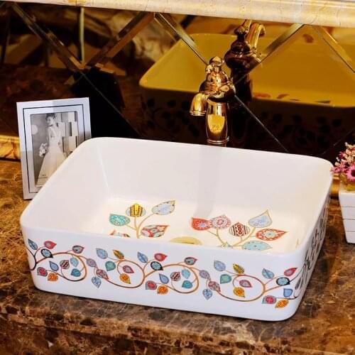 Rectangular shape luxury european style ceramic basin from jingdezhen