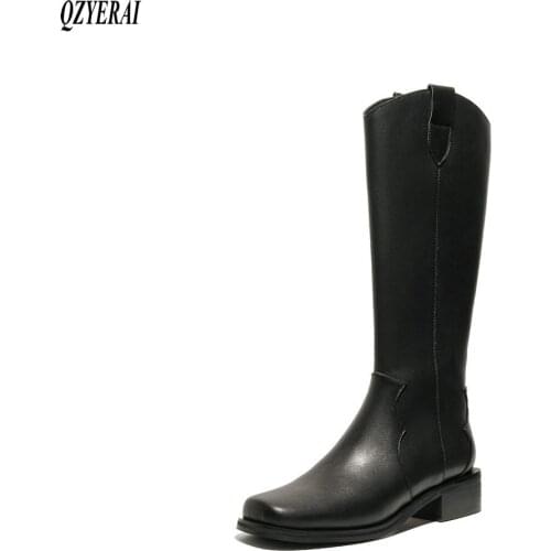 New arrival winter women boots natural Genuine leather Knee high boots Square-toed western boots snow boots 100% cowhide boots